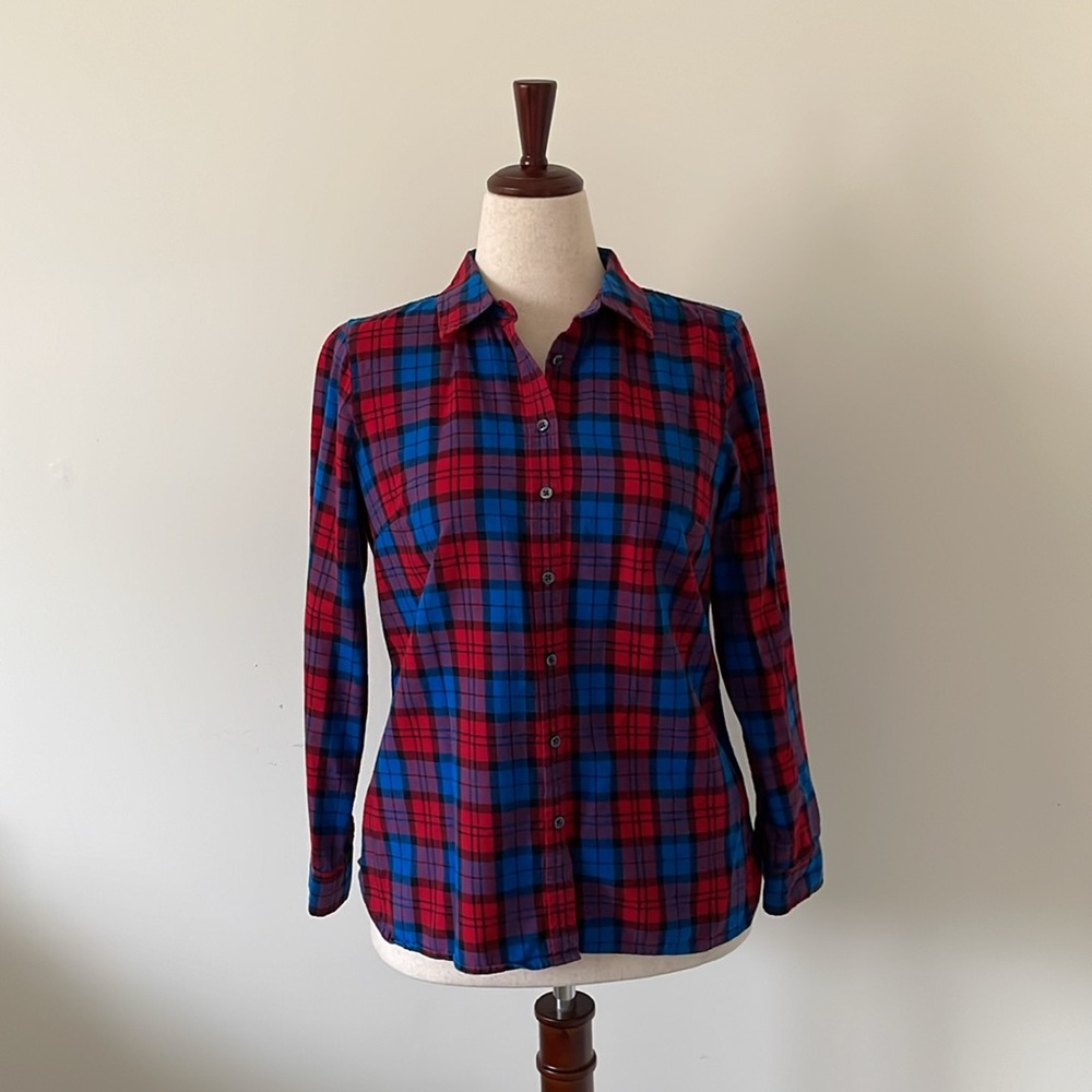 Talbots The Classic Cotton Shirt: Gingerbread Plaid (Festive Blue/Red Pop) - MP